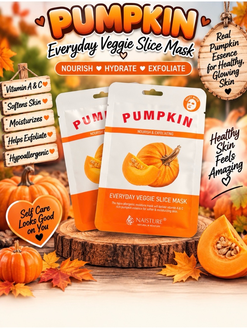 Naisture Pumpkin Everyday Veggie Slice Mask – Nourish & Hydrate - Set of 2